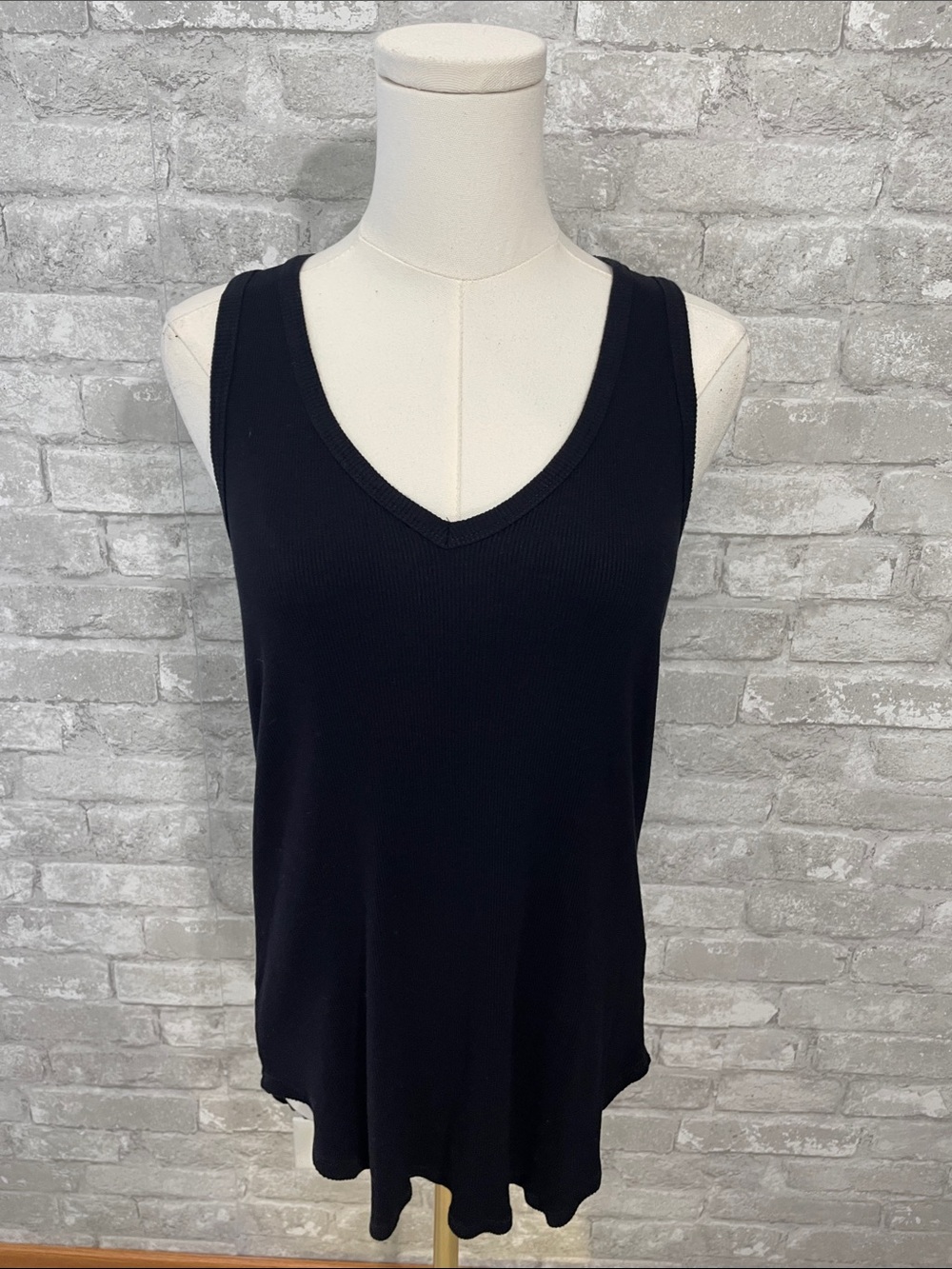 Peyton Jensen Classic V-Neck Black Ribbed Tank Top